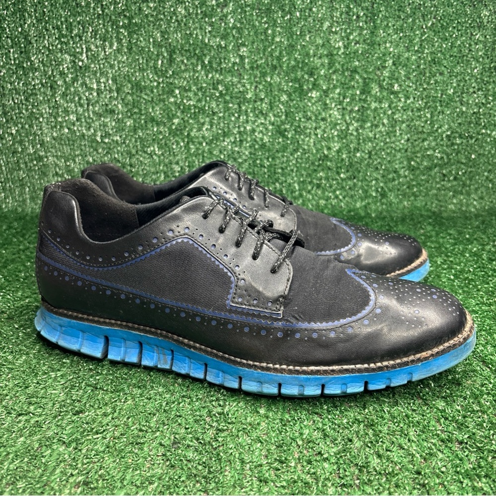 Cole Haan ZeroGrand Wingtip Oxford Leather Nylon Blue Waterproof Shoes Men 11.5